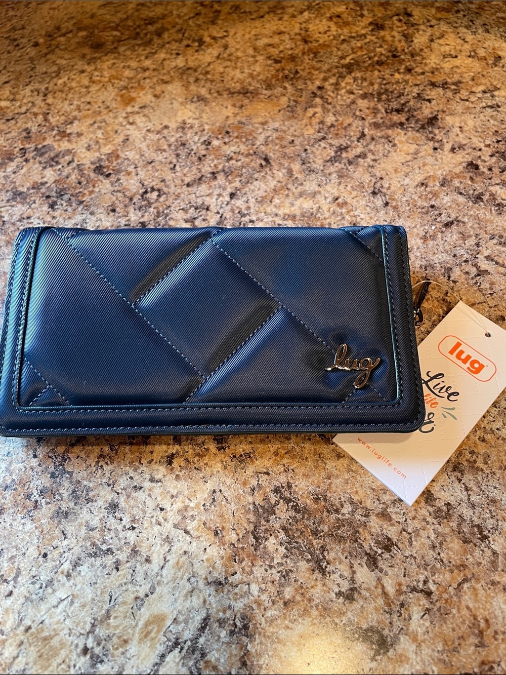 lug Quilted Navy Zip Wallet with Logo Accent